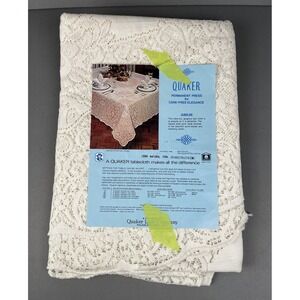 Vtg Quaker Lace Tablecloth Barcelona 70x90 Oval/Oblong Natural Made In USA